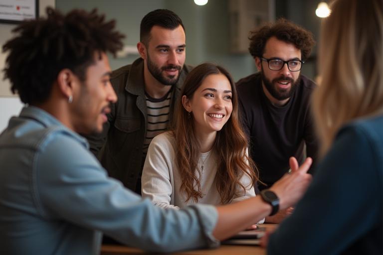 Coastal Visions Media team collaborating on a video project, showing teamwork and connection