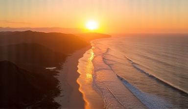 Thumbnail of drone footage showing a sweeping view of the Melbourne coastline at sunrise